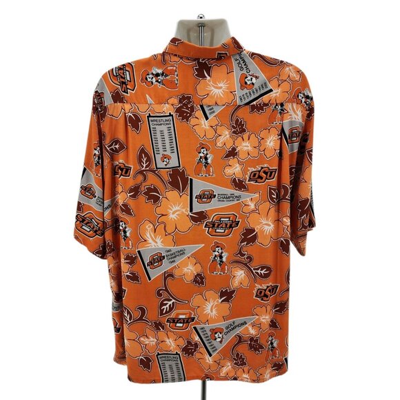 Vintage Reyn Spooner Reyn Sports Mens XL Hawaiian Shirt Oklahoma State OSU Retro - Picture 4 of 9